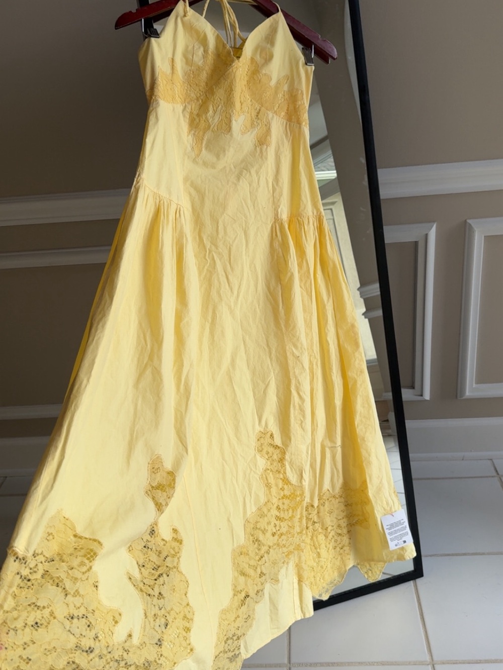 Topshop cutwork poplin midi maxi in lemon Lace-Trim Dress dropped waist - Picture 5 of 8